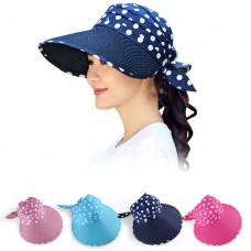 Polka Dot Mujer Girl Straw Hat Sun Visor Wide Brim Foldable Rollup Bowknot Cap   eb-95680206